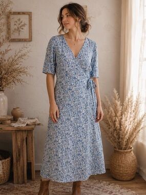 LOFT Floral Wrap Midi Dress